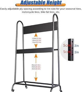 Tyre Rack, Mobile Motorcycle Tire Rack for Garage with Billboard, 2 Shelf Heavy Duty Iron Spare Tyre Bike Fat Tires Organizer Cart, for Warehouse/Shed/Retail Store (Color
