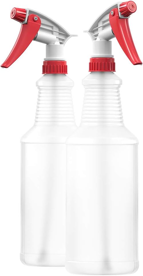 Empty Plastic Spray Bottles 32 oz, Chemical Resistant, Heavy Duty, Professional, Fully Adjustable Head Sprayer, Pack of 2