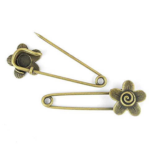 Price per 5 Pieces Fashion Jewelry Making Charms Findings Arts Crafts Beading Antique Bronze Tone 69971 Flower Safety Pins Brooch