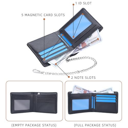 PINKPIN Mens Wallet with Chain, PU Leather Card Wallet Anti-Theft Short Wallet Chain for Biker, Motorcycle (Black)3