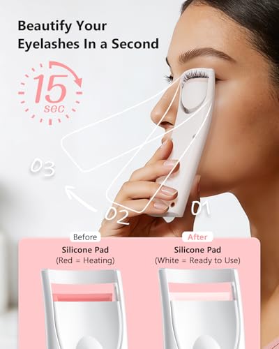Smiling Shark Wimpernzange Beheizbar Curler, Beheizte Wimpernzange Elektrisch-Natürliche 24-Stunden-Krausung, 15s Schnelles Vorwärmen Travel Eyelash Curler mit Type-C Aufladung Für Alle Wimpern