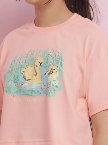 Image of Li'l Tomatoes Girls Crop T-Shirt | 100% Cotton | Graphic Printed Summer Top | Soft & Breathable Casual Wear | 7-16 Years