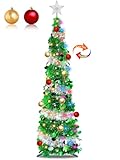 Dual Color Switch&Timer 5 Ft Pop Up Christmas Tree,Tinsel Christmas Tree 50 Warm White&Color Lights 8 Mode Balls 3D Star Sequins Pencil 1 Minute Collapsible Christmas Tree Xmas Office Home Decor