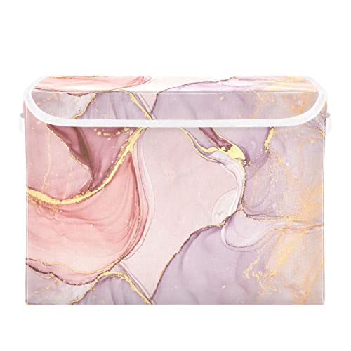 Mnsruu Storage Boxes with Lids, Pink Marble Stone Gilt Elegant Large Storage Basket Organizer Shelves Cube Bin Toy Clothes Underbed - Image 3