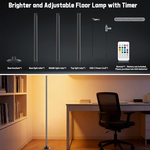 Image of NBBUFF Led Corner Floor Lamp USB Powered with App & Remote Control, Color Changing Led Lamp Music Sync IC+RGBW, Timer, 64+ Music Modes, Standing Lamps for Living Room Lamp Bedroom Gaming Room, 1 Pack