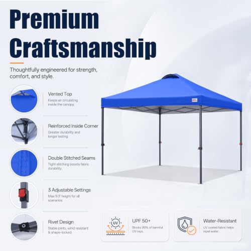 Image of MASTERCANOPY 8x8 Durable Pop Up Canopy Tent with Roller Bag, Blue