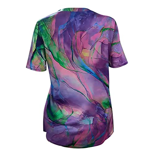 Wangxiyan Summer Women Tie Dye Tops Fashion Casual Loose Fit Short Sleeve Crewneck Printing T-Shirt Comfy Soft Blouses Tees Purple,Large #TOP4