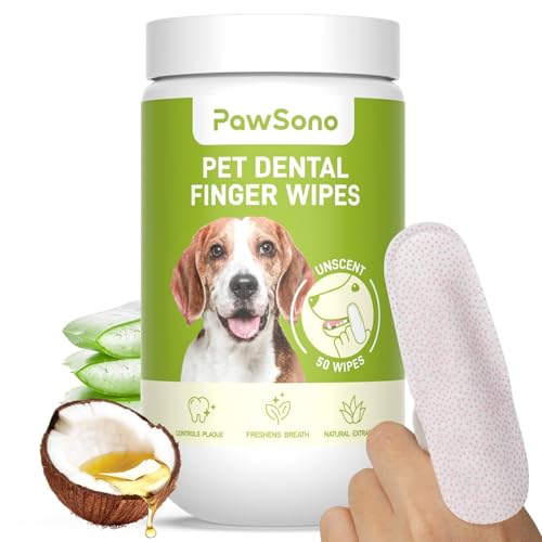 PawSono Dog Teeth Cleaning Wipes, Fresh Breath Pet...