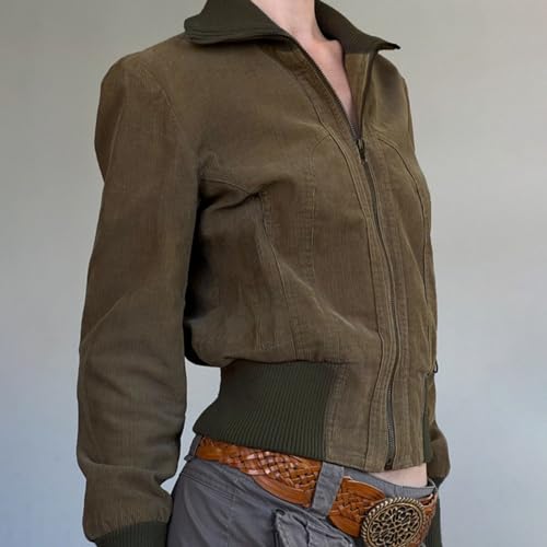Womens Corduroy Jacket Y2k Stand Collar Cropped Shacket with Ribbed Trim Slim Fit Utility Jacket Outerwear2