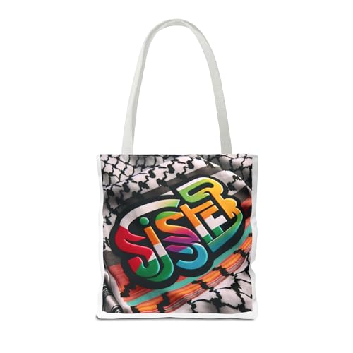 Colorful Palestine Keffiyeh 'Sister' Tote Bag, BOHO Support Gaza Unique Activist Gift, Palestinian gifts Dearborn Michigan2