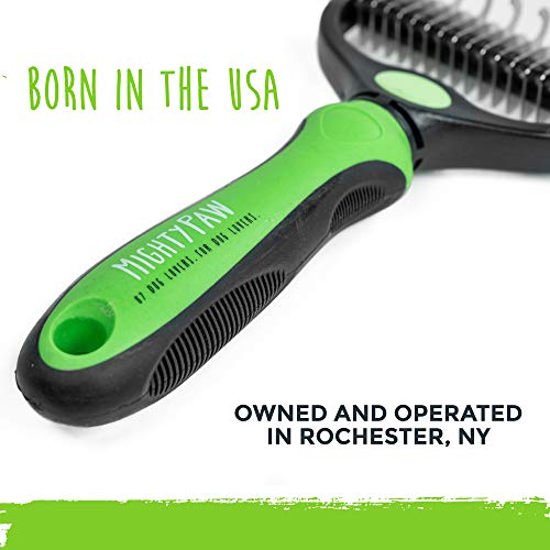 Mighty Paw Dog Grooming Brush | Pet Undercoat Dematting Rake With Rounded Teeth. Dog Comb For Detangling, Thinning, & Deshedding All Hair Types. Tool For Long Haired Shedding Dogs (Green) #TOP4