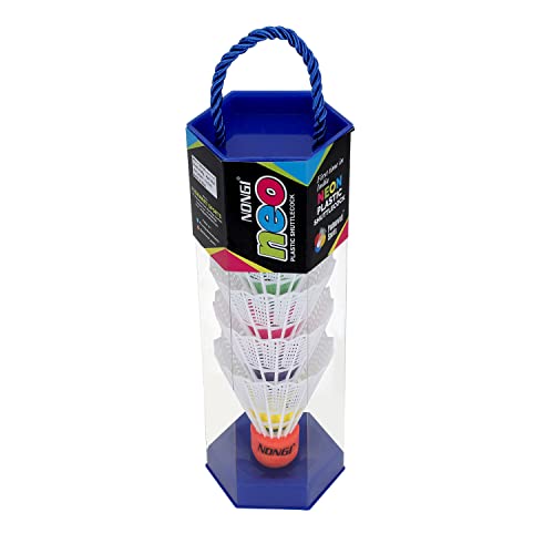 Image of Neo Colored Cork Plastic Badminton Shuttlecocks for Indoor Outdoor Badminton Sports - Color White - Speed Medium - Pack of 5 Shuttle