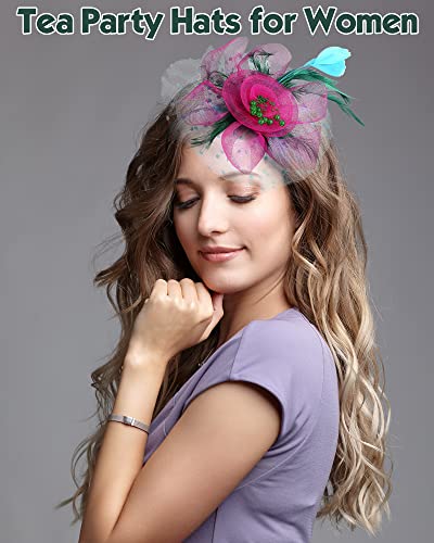 Yunsailing 3 Pack Fascinators Hats For Women, Tea Party Hats For Girls Flower Cocktail Mesh Feathers Hair Clip For Party (Fresh Color) #TOP3