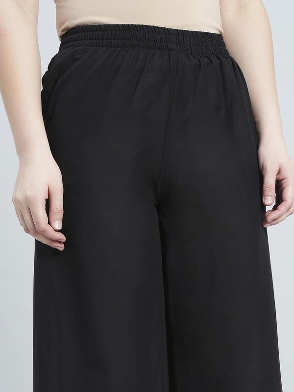Image of GO COLORS Soft Cotton Embroidered Wide Pant Full Length for Women | Mid Rise, Breathable