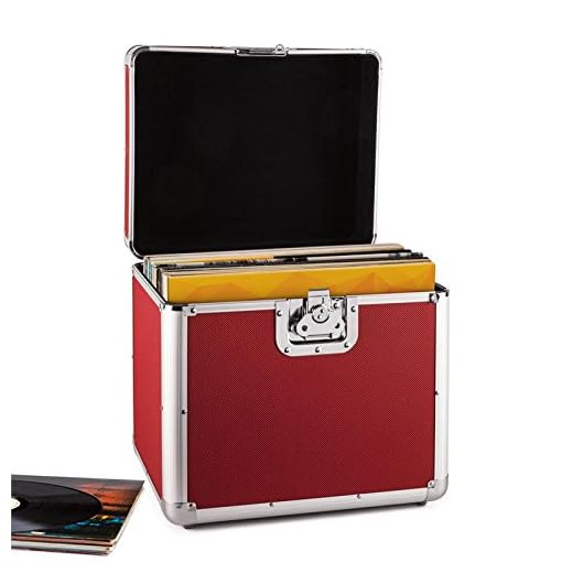 Resident DJ Zeitkapsel Caja de Aluminio para vinilos (Capacidad de 70 LP's, Cierre de Mariposa, Bordes Reforzados, asa ergonómico, Peso vacío de 2,4 kg) - Rojo