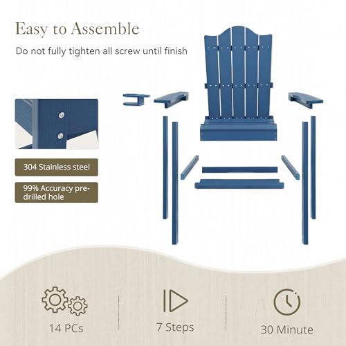 LUE BONA Tall Adirondack Chairs Set of 2, HDPS Poly Balcony Chair with Cup Holder, All-Weather Adirondack Chair Bar stools, Outdoor Adirondack Barstools for Deck, Patio