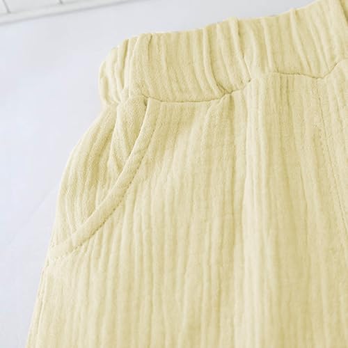 Toddler Boys Girls Cotton Linen Outfits Short Sleeve Button Down Shirt & Wide Leg Shorts Breathable Kids Matching 𝐋ounge Set4