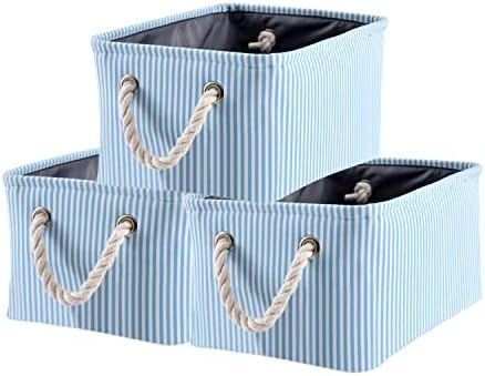 Mangata Foldable Storage Basket, Open Wardrobe Organiser Boxes 3 Pack (Beige, Medium)