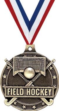 Gold Field Hockey Medals - 2" 3D Hockey Award Medal With Neck Ribbon