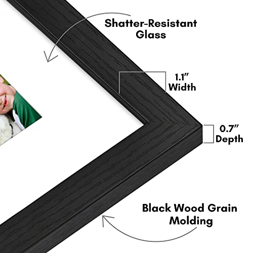 Americanflat 8x8 Poster Frame - Black Engineered Wood with Shatter-Resistant Glass - Matted to 4x4 Photo Size - Hudson Collection - Wide Picture Frame for Wall Display - Black — view 3