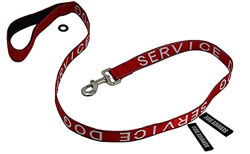 Albcorp Service Dog Leash - Embroidered- With Padded Neoprene Handle And Reflective Threads, 4 Feet, For Harnesses, Vests Or Collars, Red #TOP4
