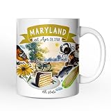 OrnamentallyYou State Travel Landmark Mugs – 12 oz Ceramic Coffee Cups, U.S. Souvenir Gift for Tourists (Artistic Maryland State Themes and Landmarks Mug)