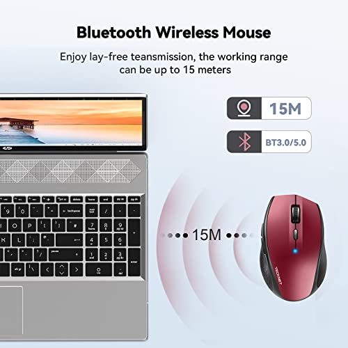 Tecknet Bluetooth Wireless Mouse, 3200 Dpi Computer Mouse, 24-Month Battery Life And 6 Adjustable Dpi Levels, 6 Buttons Compatible With Ipad Pro/ Laptop/Surface Pro/Windows Computer/Chromebook-Red #TOP2