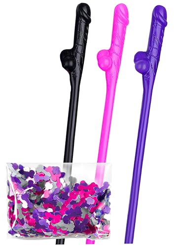 15pcs Bachelorette Party Pennis Straws with Confetti, Pennis Shaped Plastic Drinking Straws, Naughty Hen Night Party Supplies
