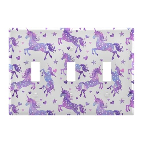 Light Switch Cover Purple Galaxy Unicorn Wall Plates for Electrical Outlets 3 Gang 202b5309