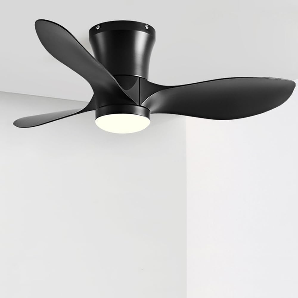 Low Profile Ceiling Fans with Lights Black Low Profile Ceiling Fan Flush Mount Ceiling Fan with Lights 6 Speeds 3 Reversible Blades Ceiling Fan Modern LED Indoor/Outdoor Patio Fan Lighting