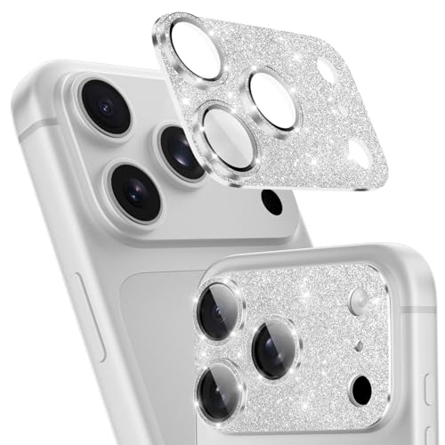 imluckies Compatible with iPhone 17 Pro Camera Lens Protector Bling, Ultra HD Tempered Glass Shiny Diamond Camera Plate Sparkle Screen Protection, 9H Anti-Scratch & Easy Install, Glitter Sliver