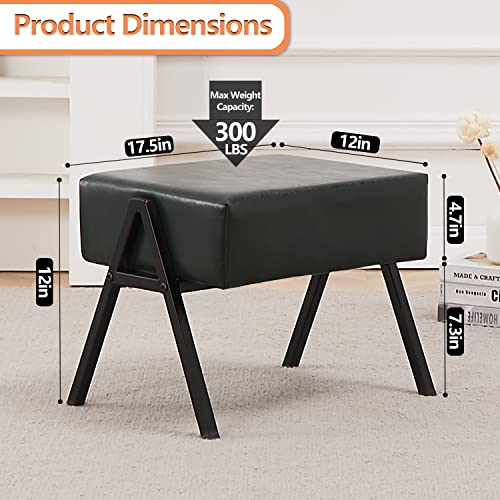 Mxfurhawa Faux Leather Ottoman Multifunctional Footrest Stool For Sofa Desk Padded Circle Time Chair Modern Accent Vanity Stool With A Shape Metal Leg Home Decor For Living Room Bedroom Green #TOP1