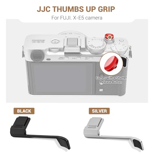 Image of JJC Metal Thumb Grip & Shutter Button for Fujifilm X-E5 XE5 Camera, Black | Hot Shoe Cover Protector Thumb Rest Support, Anti-Scratch Silicone Pad for Stable & Safe Hand Hold