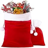 DIYDEC 2pcs Christmas Velvet Santa Bags with Drawstring Christmas Red Santa Gift Bags Large Gift Sack for Xmas Present Party Supply Costume Holiday Wrapping