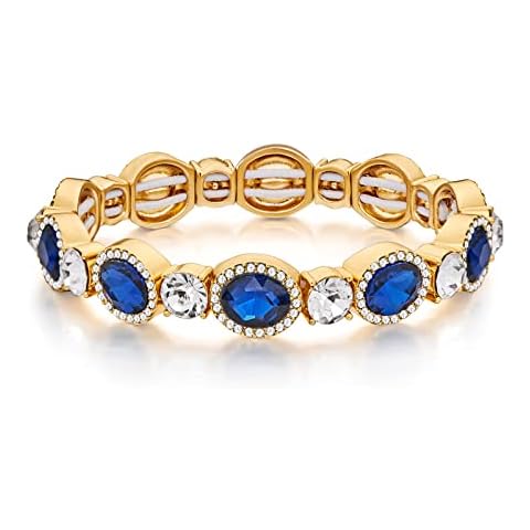 WOWORAMA Wedding Bridal Bracelet for Women Brides Bridesmaids Sparkly Austrian Crystal Teardrop Bracelet Bangle Rhinestone Elastic Stretch Bracelets for Wedding Party Prom, Adjustable Size, crystal Cover