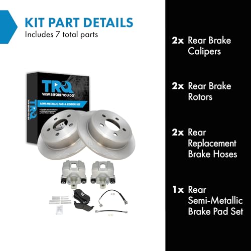 Image of TRQ Rear Brake Pad and Rotor Set Semi Metallic Rotors Calipers Hoses | For 2006-2007 Jeep Liberty