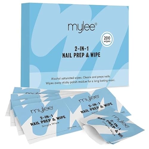 Mylee 200 Lingettes Prep &amp; Wipe Pré-Imprégnées pour Vernis Semi-Permanent UV/LED, Dépose Vernis &amp; Résidus Collants, Nettoyage Plaque Ongulaire, Pré-Manucure &amp; Pédicure, Enlève la Couche Collante
