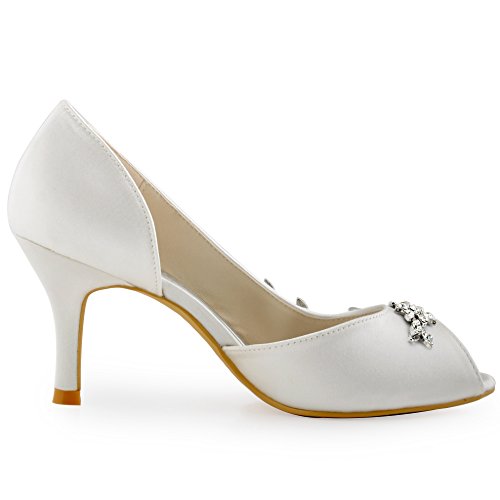 ELEGANTPARK Wedding Heels for Women Peep Toe Wedding Shoes for Bride High Heel Pumps Rhinestones Bridal Shoes Satin Evening Party Prom Dress Pumps4