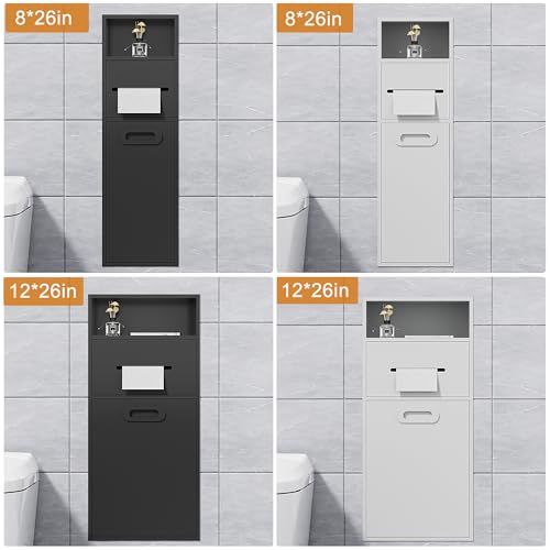 Image of SUPERFLO 6.2 Gallon Bathroom Trash Can Tilt Out Trash Bin Cabinet, Hidden Trash Can Cabinet Recessed Wall Mounted Stainless Steel with Toilet Paper Holder for Bathroom /Bedroom /Office Renovation,Black