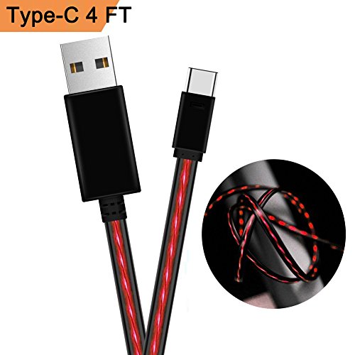 USB Type C Cable, Tomoson LED Light Up Visible Flowing Fast Charging Cable Cord for Samsung Galaxy S9/S8/Note 8/LG G5/G6/V30 and More(Red)