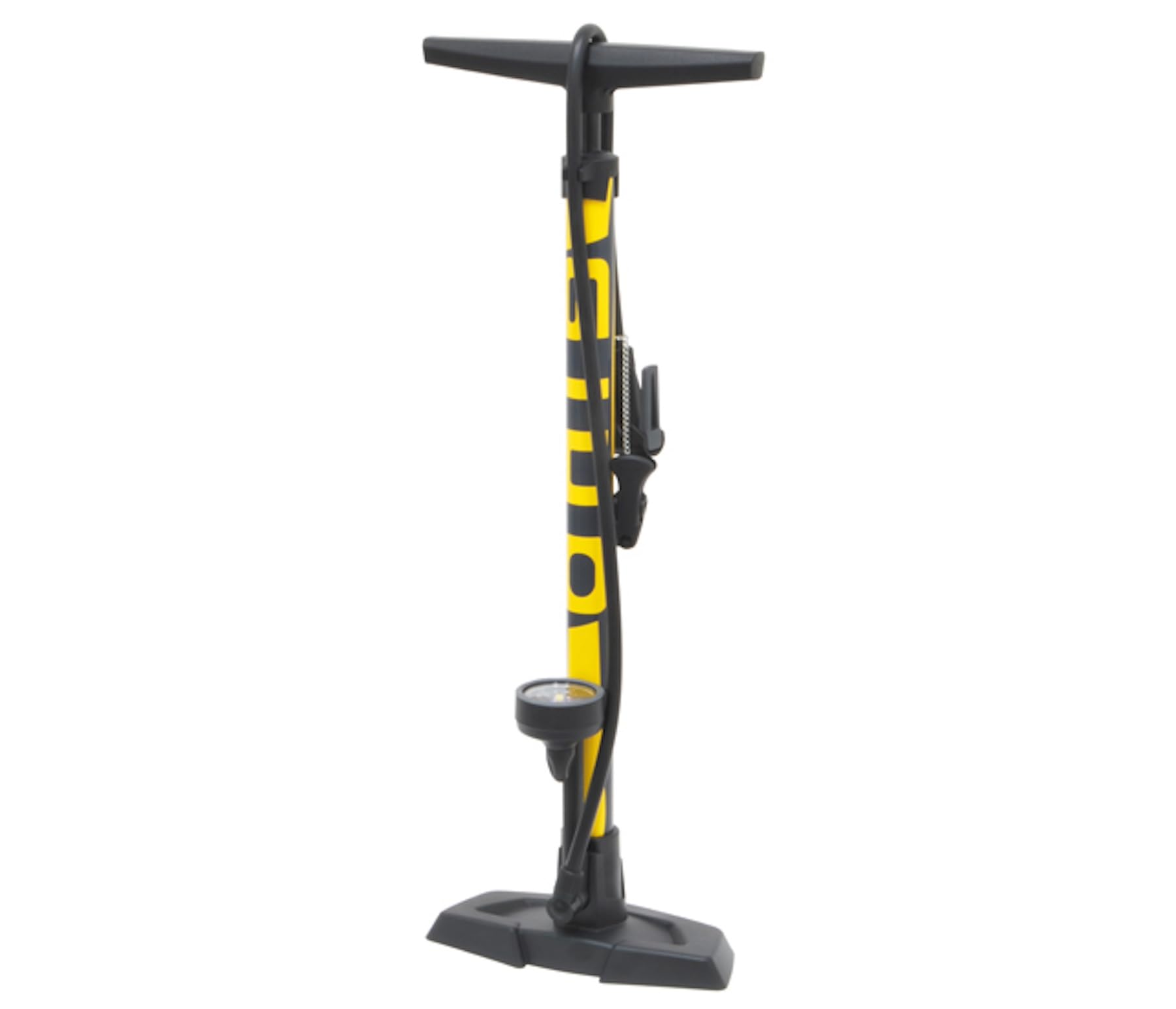 GIYO Gauge Steel Floor Pump Yellow Height: 24.4 inches (620 mm) Max Air Pressure: 160 psi Compatible Valves: UK, US, and French