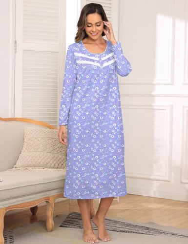 Image of IZZY + TOBY Nightgowns for Women Long Sleeve Soft Cotton Long Warm Nightdress Kintted Night Gown