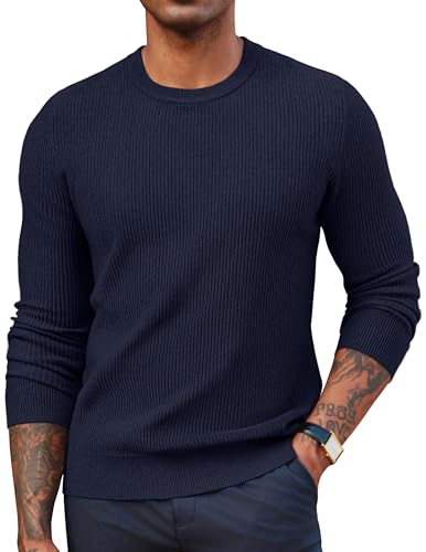 PJ PAUL JONES Mens Crewneck Sweaters Fall Lightweight Casual Long Sleeve Ribbed Knit Pullover...
