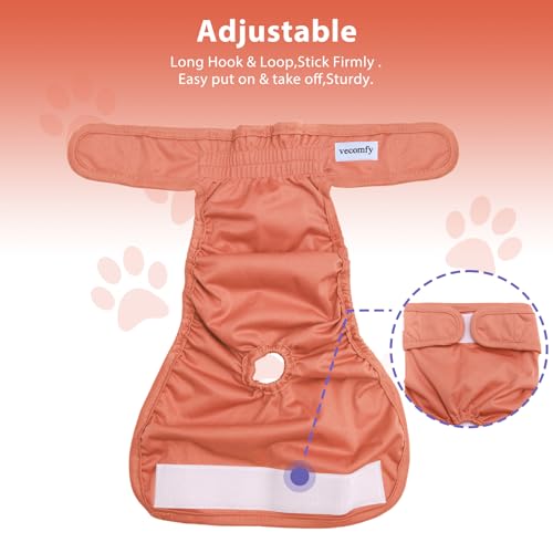 Vecomfy Reusable Female Dog Diapers for Medium Dogs,(4 Pack) Easy Absorbent Large Doggie Diapers for Peeing,in Heat,Dog Period Panties,L