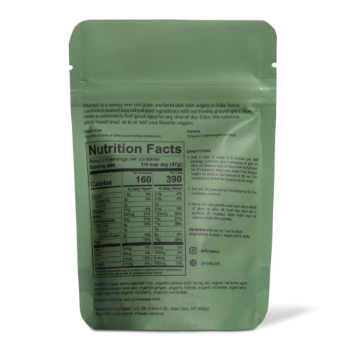 Divya's Balanced Kitchari, Smooth & Savory, One-Pot Ayurvedic Meal With Grains, Lentils, & Spices, Healthy & Nourishing Plant-Based Meal, Vegan, Non-Gmo, Gluten Free, Organic, Single Serving 3 Pack #TOP1