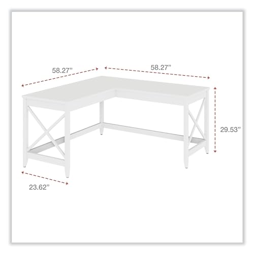 Workspace by Alera L-Shaped Farmhouse Desk, 58.27\" x 58.27\" x 29.53\", White