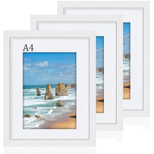 3Pack A4 Frame Wooden A4 Picture Frames with A5 Mount Photo Frames
