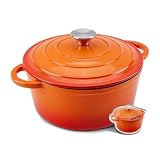 WOKINS Enameled Cast Iron Dutch Oven - 4QT Pot with Lid,Oven Safe to 500°F,Heavy-Duty Cookware for Sourdough Bread Baking,Braising,Stews,Roasting Orange