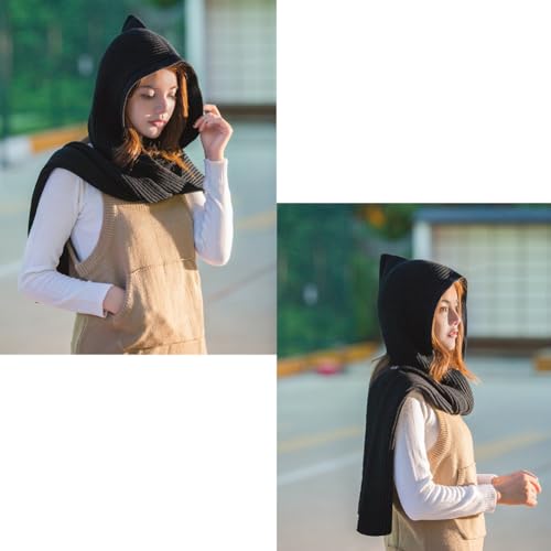 SIQITECHNO Winter Women Hooded Scarf Knitted Hooded Long Scarf Large Head Wrap Scarves for Women Lightweight Warm Shawl4