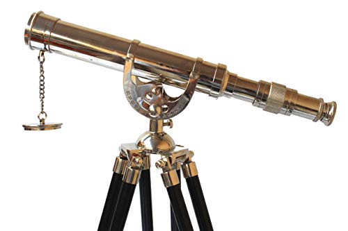 Teleskop im Vintage-Stil, silberfarben, mit schwarzem Stativ, nautisch, einzigartiges Okular für den Hafenmeister, ideales Nickel-Finish, Heimdekoration – Bild 4